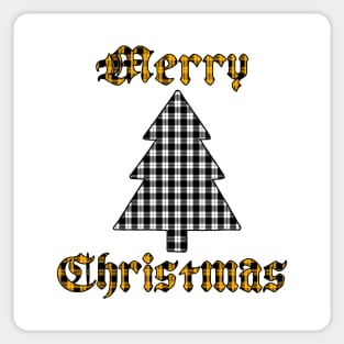 White & Gold Merry Christmas Plaid Sticker